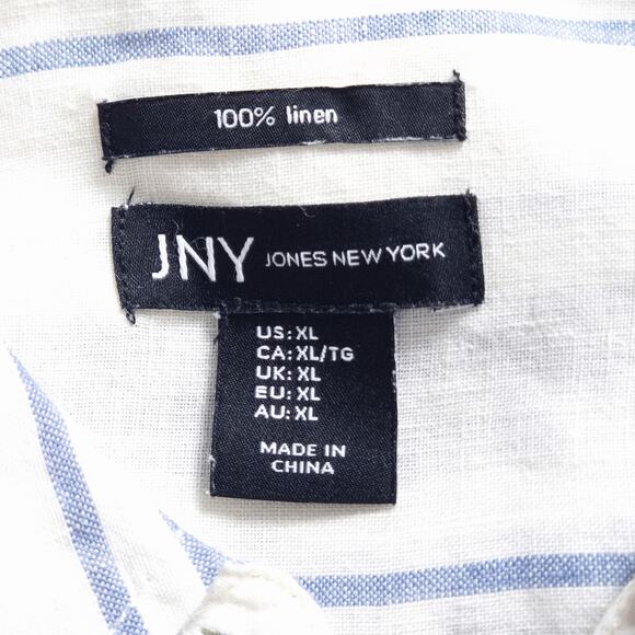 Jones New York Linen Shirt Blue White Striped Size XL Coastal Prep - Picture 8 of 8